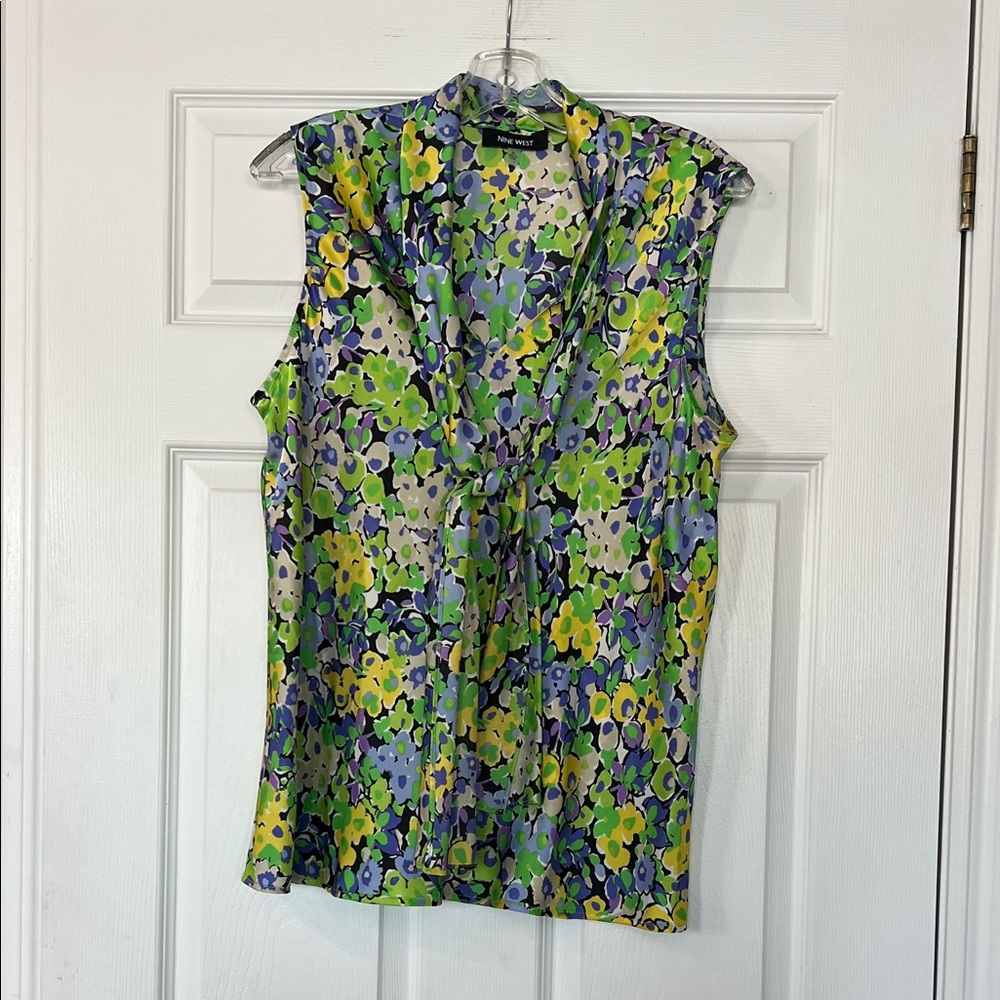 Nine West Vibrant Floral Blouse - Green, Blue, Yellow